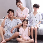 Cha mẹ và con đồ ngủ mùa hè gia đình của ba nữ ngắn tay Nhật Bản bông hai mảnh phù hợp với mẹ- con phim hoạt hình gia đình bốn