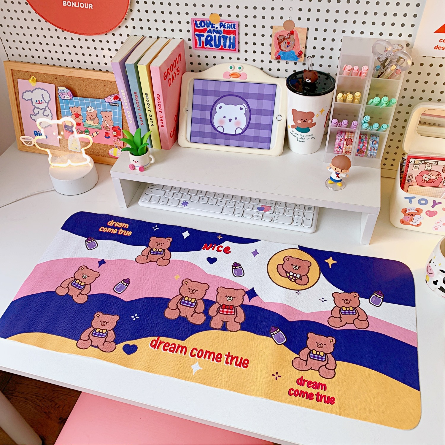 6. Star BearCartoon Soft sprout Bear Rabbit Table mat student dormitory Mouse pad computer Keyboard pad Table mat desk decorate female