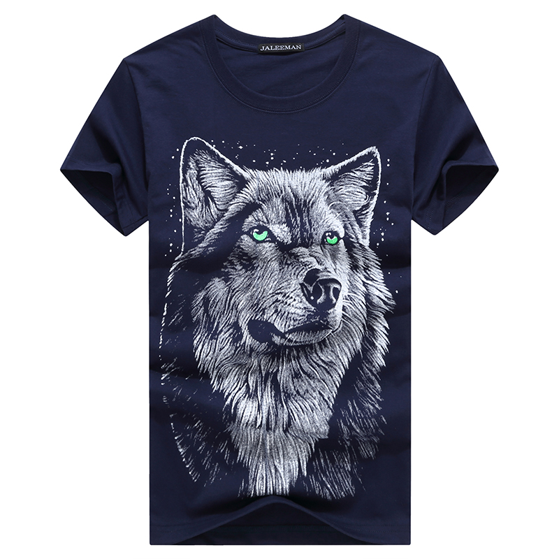 Wolf Head Bluenew pattern personality Chinese style Dragon printing Crew neck man Short sleeve T-shirt easy Big size cotton summer Fat guy men's wear Tide t