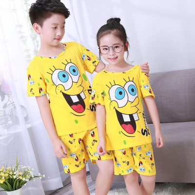 OrangeLong sleeve children pajamas summer baby suit male girl pure cotton Spring and Autumn Thin boy Zhongda Tong leisure wear