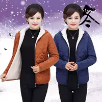 Áo trung niên mẹ mùa đông áo ấm cotton cotton Phụ nữ trung niên mùa đông áo khoác cotton ngắn cộng với áo khoác nhung trùm đầu áo đầm trung niên