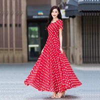 Xiangyi Lihua 2019 hè mới điểm sóng mẹ đầm cổ tròn tay áo dài đoạn lớn đung đưa kỳ nghỉ váy đi biển - Sản phẩm HOT áo kiểu nữ đẹp