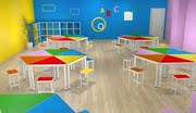 Một bàn màu đào tạo học sinh và ghế kết hợp đồ nội thất trường học hình lục giác lớp học nghệ thuật trẻ em bàn nghệ thuật bàn sơn - Nội thất giảng dạy tại trường