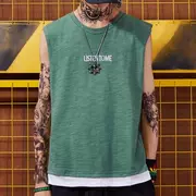 51 hip hop hè mới không tay vest áo thun thanh niên phổ biến chữ thêu giả hai mảnh áo vest mồ hôi vest nam - Lót