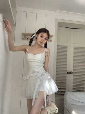 taobao agent White lace summer sexy short tank top