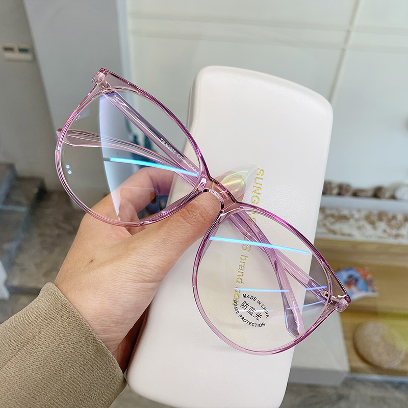 Transparent Purple / Tr30005Anti blue light radiation Retro Large frame face without makeup Plain glasses Quotations from Chairman Mao Zedong Eyeglass frame ins Can match Myopia glasses Thin face