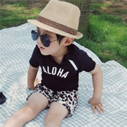 Áo tắm bé trai Hàn Quốc áo ba lỗ đẹp trai chống nắng đẹp trai Hàn Quốc tay ngắn trẻ em áo tắm nam - Đồ bơi trẻ em