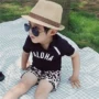 Áo tắm bé trai Hàn Quốc áo ba lỗ đẹp trai chống nắng đẹp trai Hàn Quốc tay ngắn trẻ em áo tắm nam - Đồ bơi trẻ em quần áo bơi trẻ em