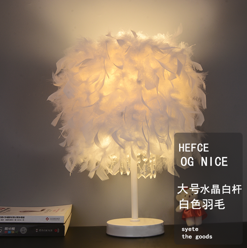 (Large White Pole) Eye Protection Bulb-12wInternet celebrity Feather Desk lamp girl ins Decorative lamp sleep nurse cozy remote control dream bedroom Bedside Night light