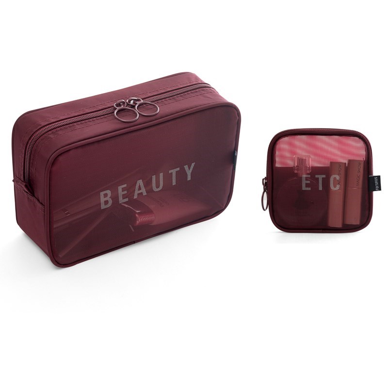 Wine Red Small And Largethe republic of korea new pattern Travelling bag trumpet Portable Storage bag With you Mini ma'am Cosmetic Bag transparent Netting Wash bag
