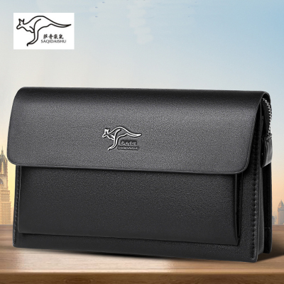 萨奇袋鼠新款男士商务密码锁手拿包真皮商务手抓包多卡位钱夹包潮