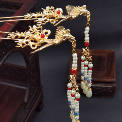 taobao agent Phoenix, Chinese hairpin, Hanfu, golden removable three dimensional hair accessory with tassels
