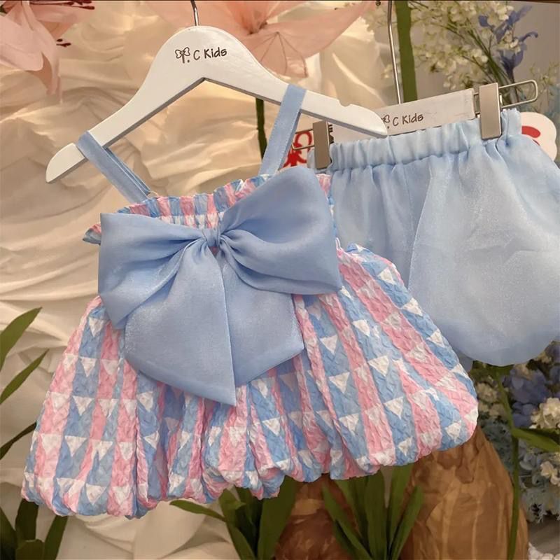女童2022夏季新款儿童衣服套装吊带洋气时髦韩范女宝宝夏装