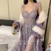 Peng Shangshang Váy ngủ sang trọng và thanh lịch của Pháp 2023 mới xuân hè ren có đệm ngực trang phục ở nhà phong cách