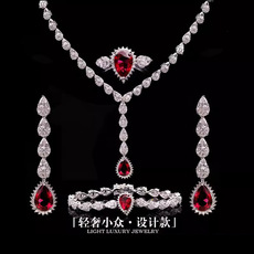 Комбинируемый комплект vintage鸽血红项链女四件套首饰婚礼宴会戒指耳钉手链轻奢配饰ins