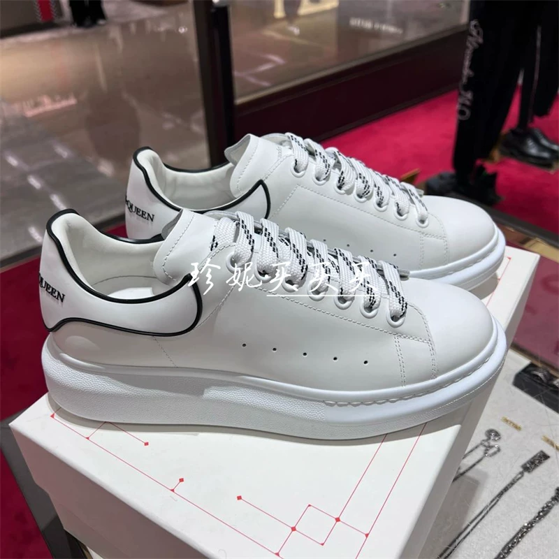 Прямая покупка в Гонконге, маленькие белые туфли McQueen McQueen, каплевидный хвост, толстая подошва, мужская повседневная обувь