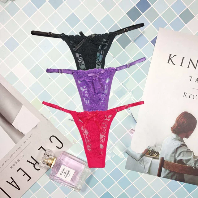 3 шт./набор женщины sexy thong трусики кружевные прозрачные