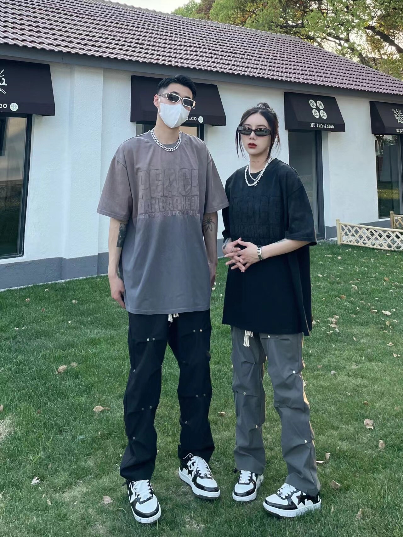 美式高街vibe风工装裤男设计感褶皱编织绳宽松直筒休闲情侣长裤子