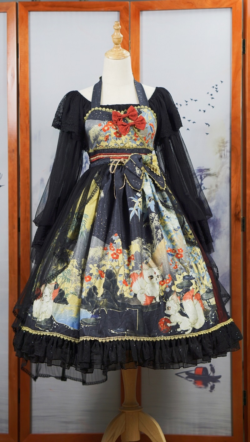 Black SkirtNan Sheng Pavilion Under the moon fox Hanging neck jsk goods in stock link