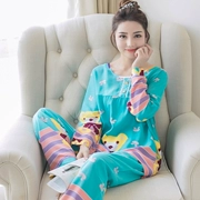 Đồ ngủ phụ nữ dài- tay mùa hè bông lụa phù hợp với phần mỏng mùa xuân và mùa thu Hàn Quốc phiên bản của bộ thường của kích thước lớn bông nhân tạo dịch vụ nhà