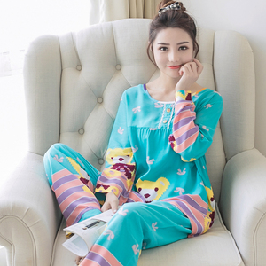 Đồ ngủ phụ nữ dài- tay mùa hè bông lụa phù hợp với phần mỏng mùa xuân và mùa thu Hàn Quốc phiên bản của bộ thường của kích thước lớn bông nhân tạo dịch vụ nhà