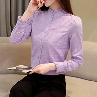 Áo cotton dài tay nữ 2019 thu đông mới body body giảm béo khí phách nữ cổ áo sơ mi - Áo sơ mi dài tay những kiểu áo sơ mi đẹp