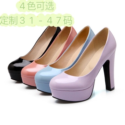 taobao agent Customized ultra -large size small -size high -heeled single shoes pink blue purple high heel COS performance anti -string show lolita