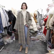 Chống mùa 18 mùa thu và mùa đông Hàn Quốc phiên bản mới của hai mặt khâu tay len thời trang hoang dã đơn ngực retro kẻ sọc áo dài
