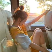 Cảm giác cổ xưa cho bé gái hè 2019 phiên bản Hàn Quốc mới của áo thun hai dây nữ tay ngắn nữ sinh viên Hồng Kông - Áo phông