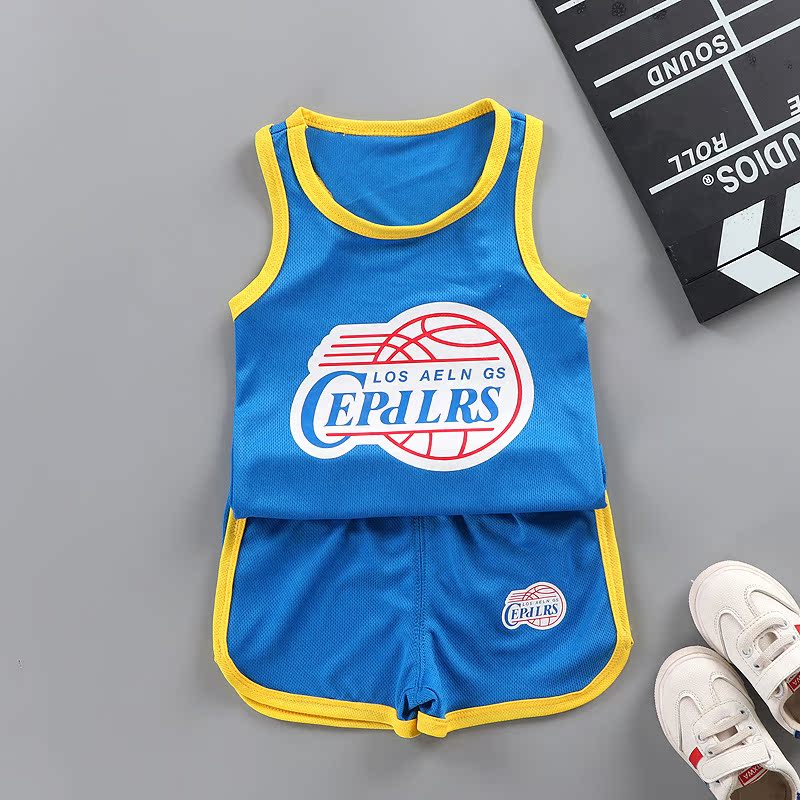 Bluebaby motion Vest suit summer Thin Basketball clothes Boy girl Sleeveless Quick drying Two piece set children summer wear