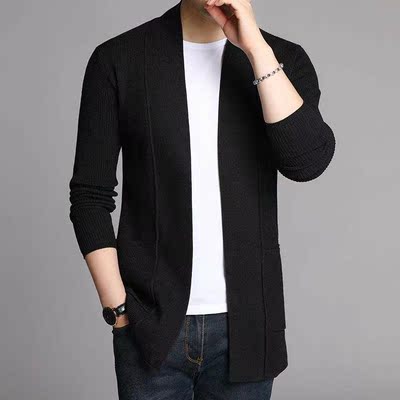 Trang web chính thức của thương hiệu áo len cardigan áo len nam màu sắc rắn mùa xuân xu hướng mới của nam giới phá vỡ giữa chiều dài - Cardigan