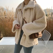 Quần áo cotton nữ 2019 mới in áo lông cừu nữ mùa đông dày áo len ngắn bf áo rộng - Bông
