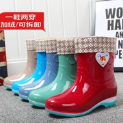 Giày đi mưa nữ ống ngắn thời trang nhà bếp không thấm nước cộng với nhung ấm mưa đi mưa trong ống chống trượt giày cao su dành cho người lớn