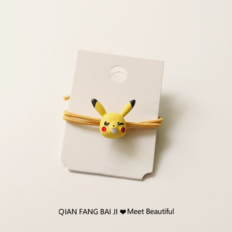 Pikachu ~ Hoạt hình cá tính Hàn Quốc Pikachu dây tóc vòng đeo tay hai mục đích cao su băng tóc phụ kiện đầu đội đầu dây lưới màu đỏ - Phụ kiện tóc