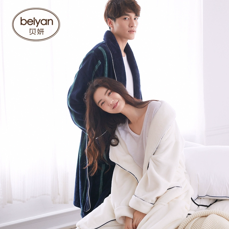 Beiyan mùa đông san hô lông cừu vài bộ đồ ngủ của nam giới dày flannel áo ngủ dài của phụ nữ Hàn Quốc phù hợp với dịch vụ nhà - Bên ngoài ăn mặc