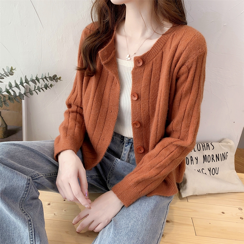 CaramelInternet celebrity Solid color have cash less than that is registered in the accounts little chap sweater loose coat female 2021 spring and autumn new pattern Versatile easy Wear out knitting Cardigan