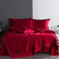 New ice silk giường bốn mảnh cưới đỏ 1.5 m 1.8 m giường, lụa đôi quilt cover Tencel sheets bộ chăn ga gối đệm