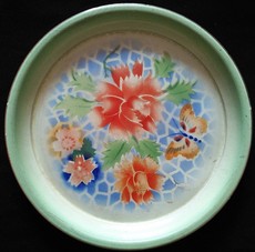 Чашка 建国早期50年代益丰搪瓷厂 金钱牌 手绘蝴蝶花卉 老茶盘 老托盘