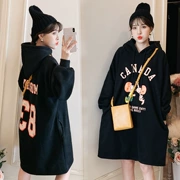 Phụ nữ mang thai mùa thu mùa đông mặc áo len trùm đầu nữ 2019 phiên bản mới của Hàn Quốc lỏng lẻo cộng với phân bón XL 200 kg cho bà bầu - Áo thai sản