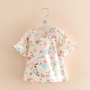 Cô gái vừa và nhỏ mặc 2018 mùa hè mới in ngắn tay Hàn Quốc phiên bản của áo sơ mi màu trumpet tay áo bé hoang dã cotton T-Shirt