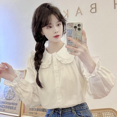taobao agent Cute short doll, autumn sexy top, doll collar, long sleeve, 2023 collection