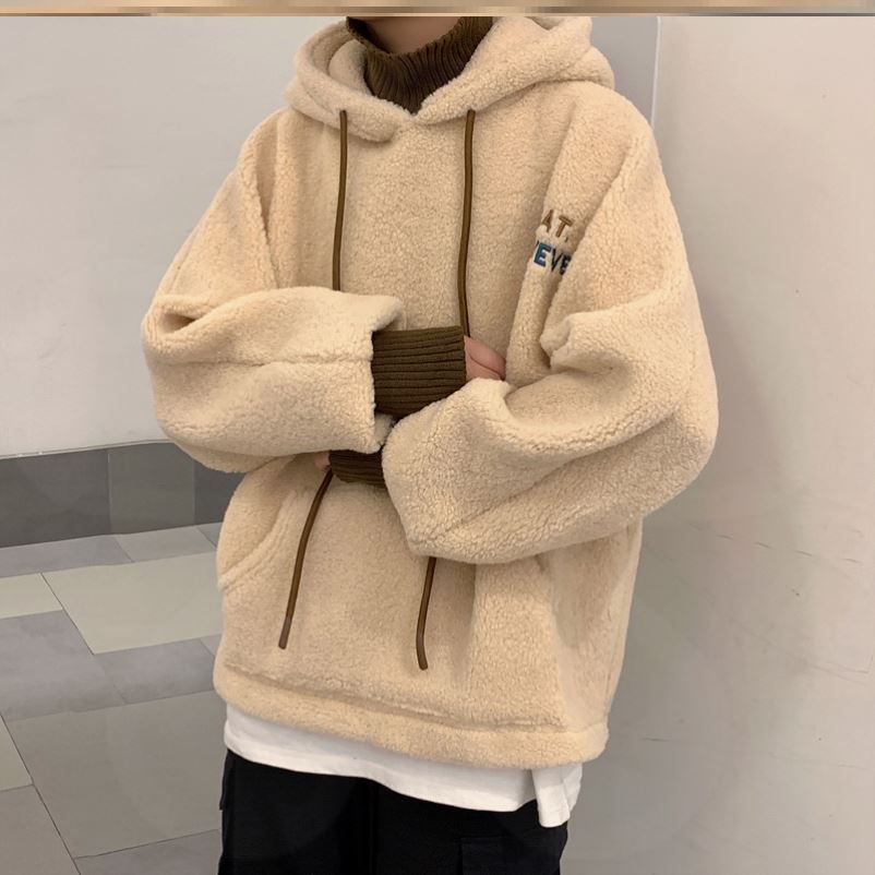 Autumn and winter 2020 cashmere thickened sweater men's Pullover student's fake two high collar hooded coats