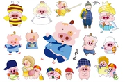 Con heo đất McDull phim hoạt hình sơn cơ thể nhập khẩu không thấm nước bền dán hình xăm con cha mẹ và con ăn mặc bên