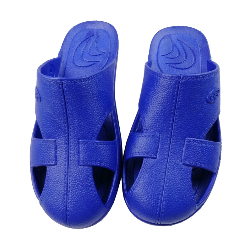 Giày chống tĩnh điện Dép bảo vệ ngón chân màu xanh và đen Bảo vệ ngón chân Baotou bốn lỗ ESD nhà máy xưởng sản xuất giày dép chống tĩnh điện thoáng khí không bụi 