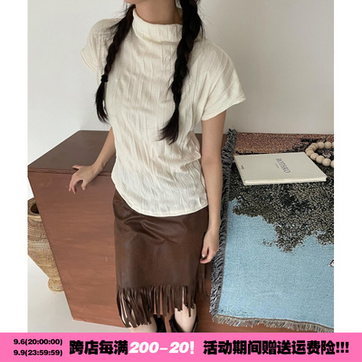 taobao agent eihey Solid retro organ, mini-skirt, universal jacket, T-shirt, fitted, with short sleeve