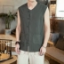 Trung Quốc áo bông vải lanh retro nam quần áo vải lanh Trung Quốc áo thun không tay đĩa quần áo khóa - Dệt kim Vest áo len cho nam Dệt kim Vest