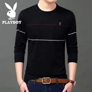 Playboy Mùa thu nam áo thun dài tay nam cổ tròn phần mỏng màu đen chạm đáy áo trẻ trung Quần áo nam Hàn Quốc 丅