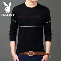 Playboy Mùa thu nam áo thun dài tay nam cổ tròn phần mỏng màu đen chạm đáy áo trẻ trung Quần áo nam Hàn Quốc 丅 ao thun nam dep