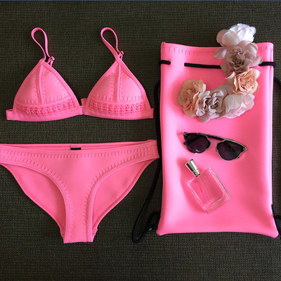 比基尼三角荧光色性感欧美无钢托大小胸沙滩度假聚拢分体泳衣女-淘宝网