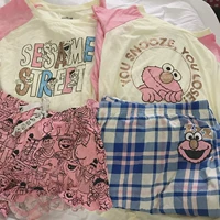 Xuất khẩu bản gốc D Sesame Street cotton mềm mại dịch vụ gia đình phù hợp với bộ đồ ngủ nữ đồ ngủ nam